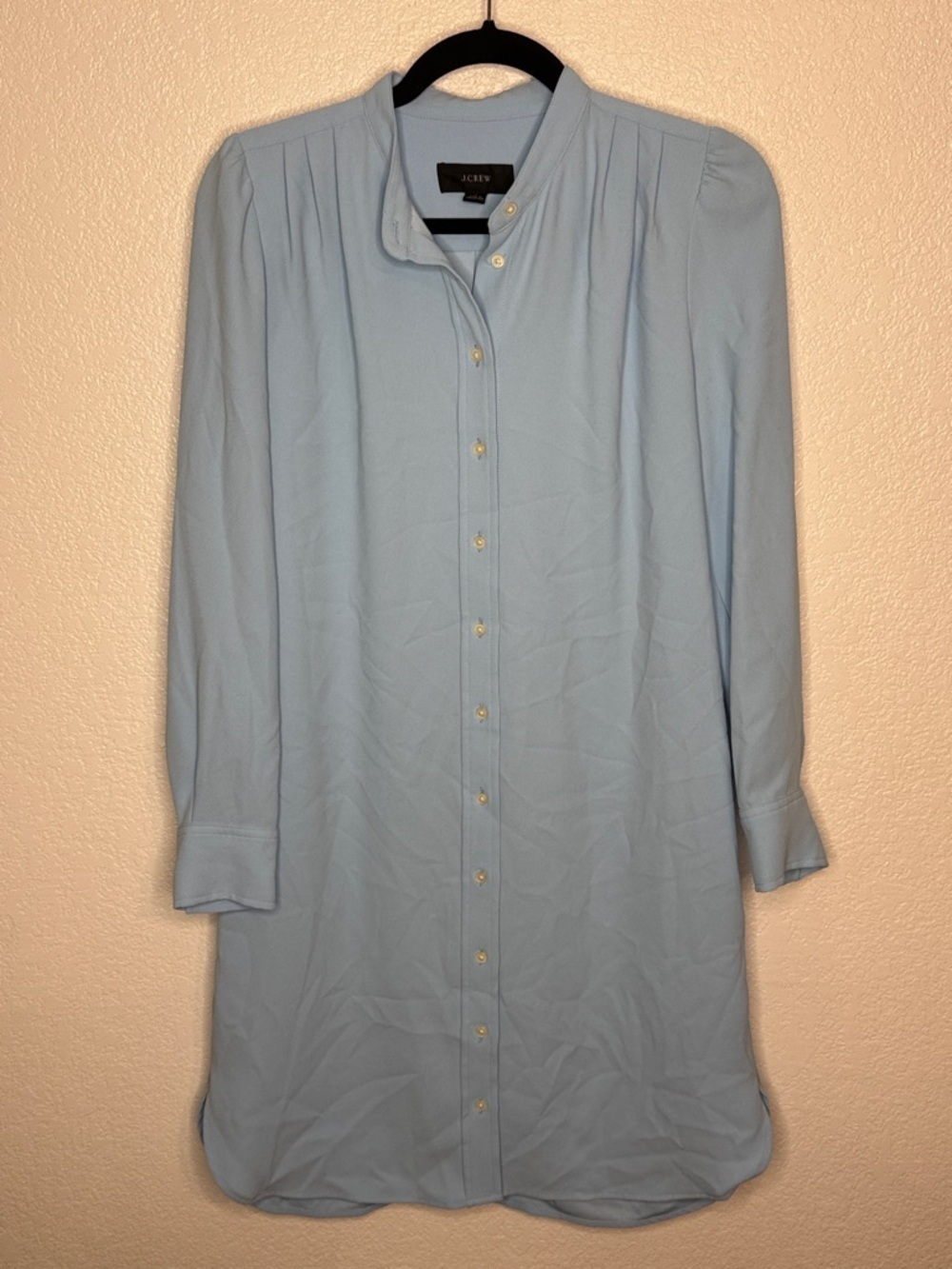 J. Crew Sky Blue Button Down Shirt Dress Rounded Hem Size 2 Preppy Classic